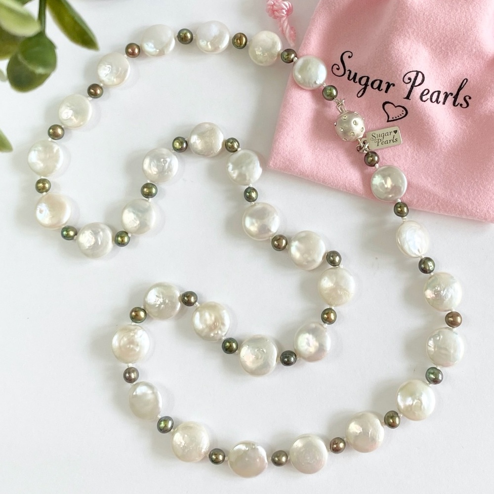 Freshwater Coin Pearl Necklace/Hand Knotted
